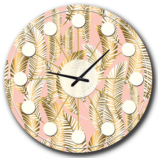 Designart 'Golden Palm Leaves I Mid-Century Modern Wall Clock